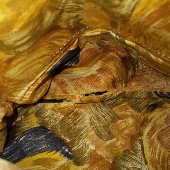 Vintage JR Fabric Wool Tweed Woven Black Purse Clutch Gold Pattern Lining - Picture 8 of 9